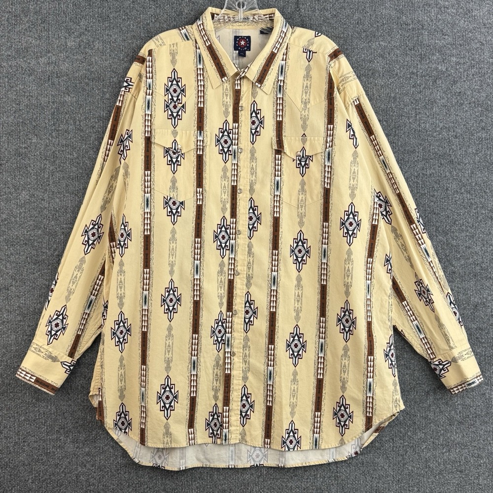 Panhandle Slim Western Shirt Men's XXL Tan Aztec Snap Front Cowboy Ranch Rodeo